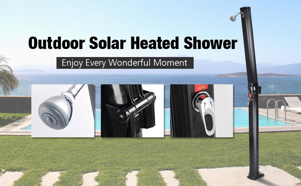 Yescom 7 1/2ft 6.6 Gallon Outdoor Patio Solar Heated Shower Outside Backyard Poolside Pool Shower Base Beach Sprinkler