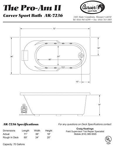 Carver Tubs – AR7136 Hygenic Aqua Massage 6 Jet Whirlpool Bathtub