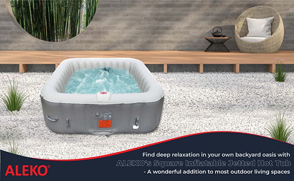 ALEKO Square Inflatable Jetted Hot Tub Spa With Cover