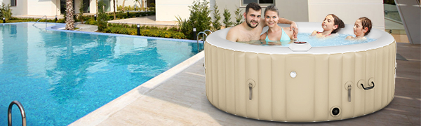 Goplus 4-6 Person Inflatable Hot Tub Portable Outdoor Spa Bubble Jet Massage Spa w/Accessories Set 4-Person, Gray 