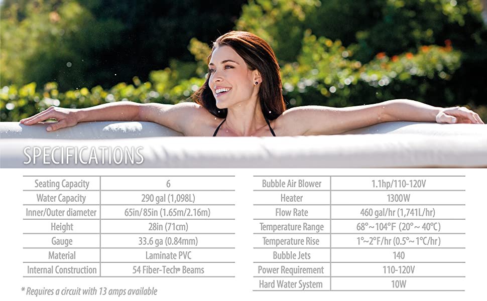 Intex 28427E 85in PureSpa Inflatable Spa, 6-Person, Tan