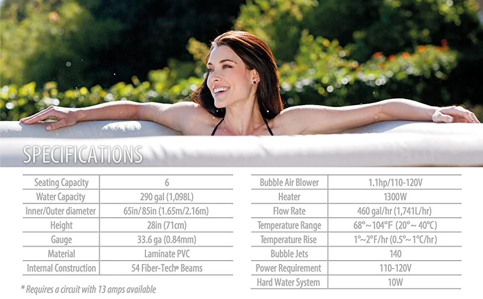 Intex 28427E 85in PureSpa Inflatable Spa, 6-Person, Tan